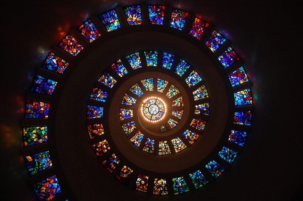 stained glass, spiral, circle